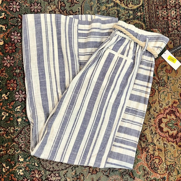 FINAL PRICE NWT Chelsea & Theodore Linen Blend Wide Leg Striped Pants - Picture 5 of 12